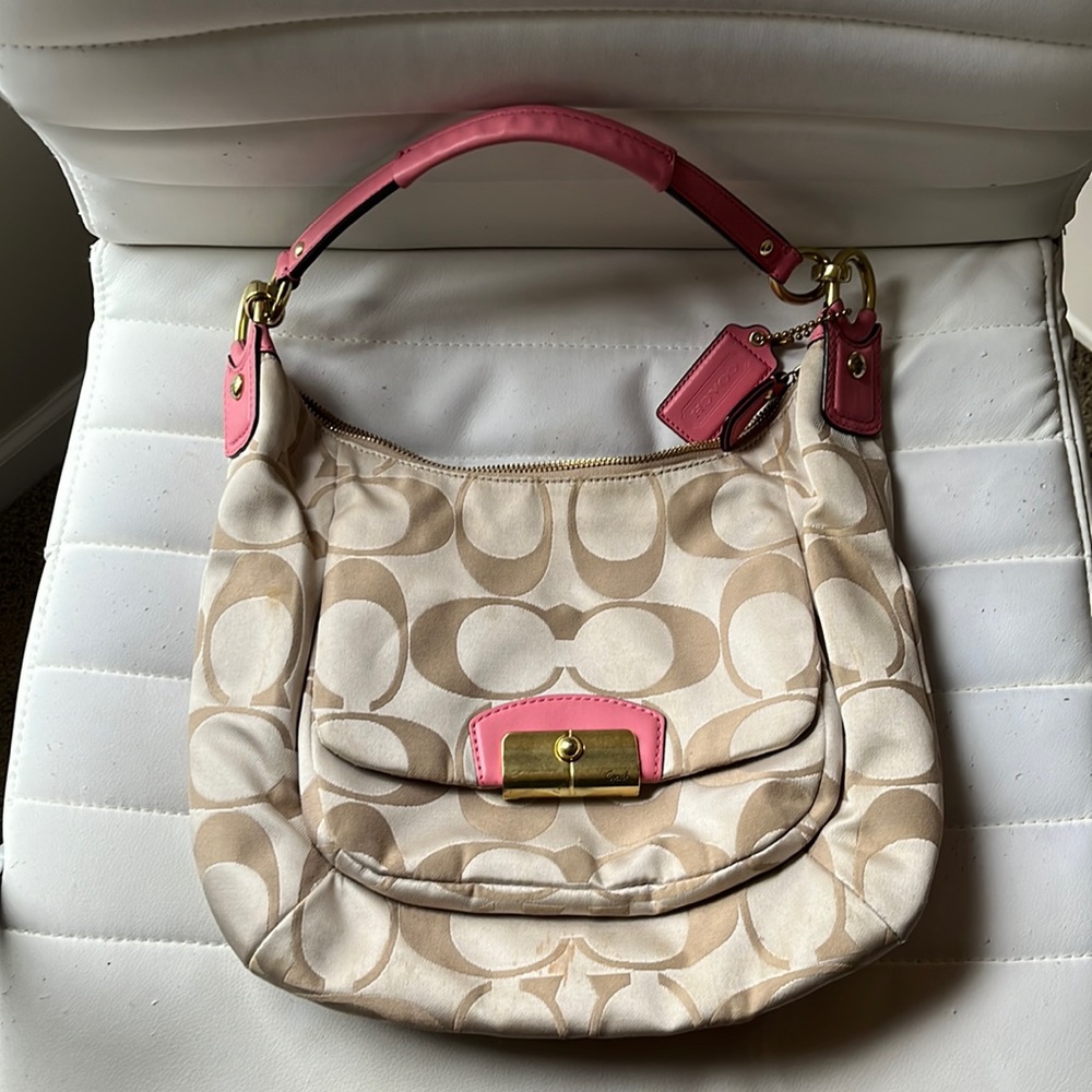 Pink and tan Coach purse
